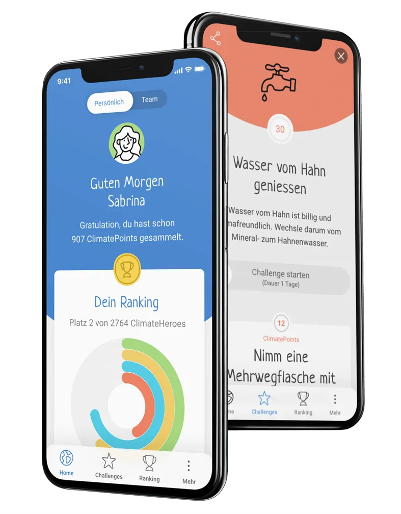 Zwei Handys App von ClimateAction blau rot ohne Hintergrund